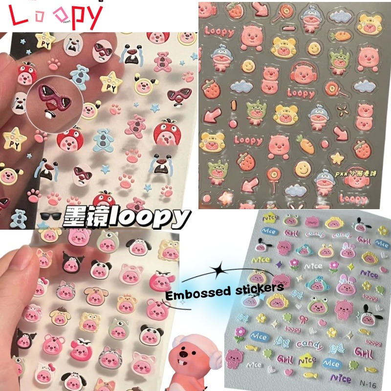 Nail Art Design - Loopy 3D-Prägeaufkleber, transparenter DIY-Aufkleber, niedlicher Biber,