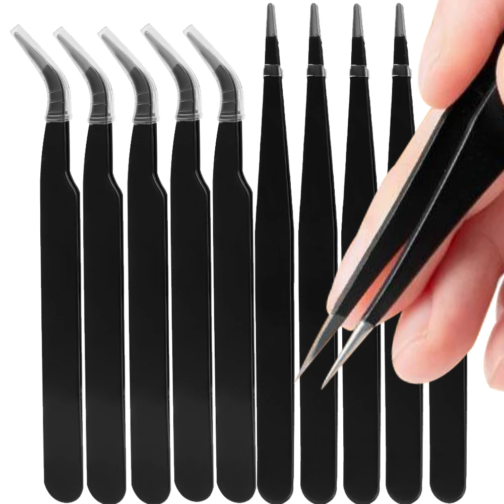 Nail Extension Form - 10PCS Wimpernverlängerungspinzette mit gebogener Spitze und