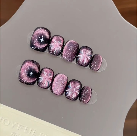 Nail Art Simple - 10 Stück lila kurze runde Kopfpresse